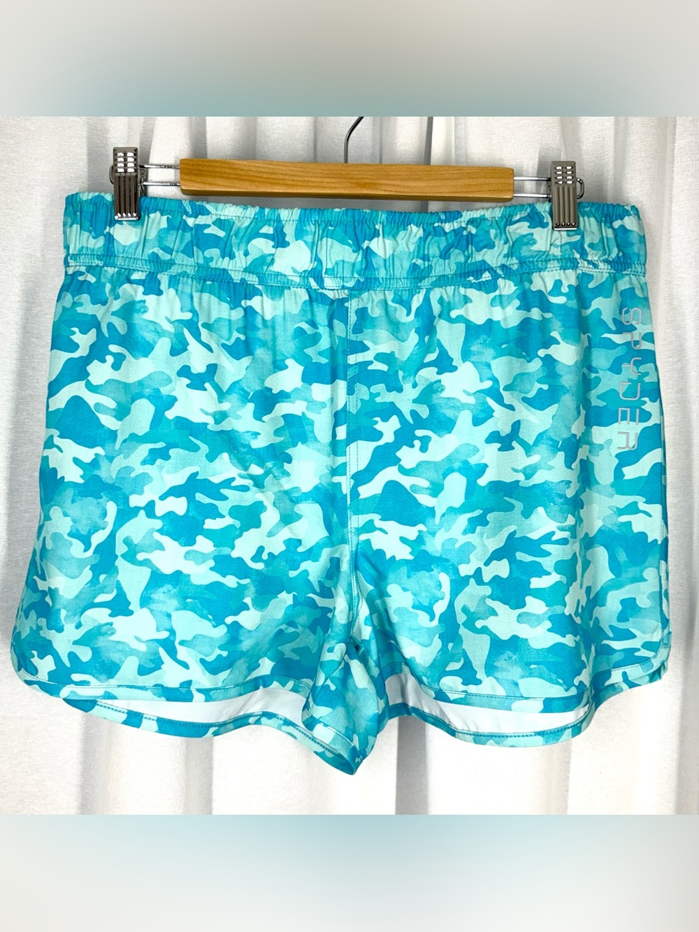 Spyder Swim Board Shorts L Camo Blue Quick Dry Elastic Waist Womens